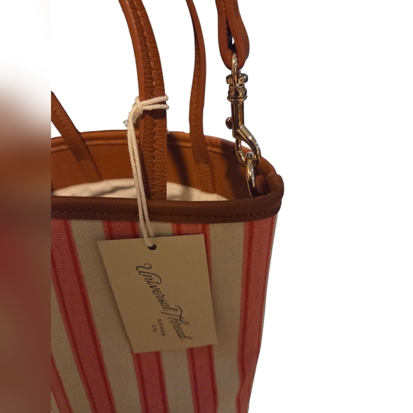 Universal Thread - NEW Striped Canvas Bucket Satchel / Crossbody Vegan Leather - Picture 8 of 11
